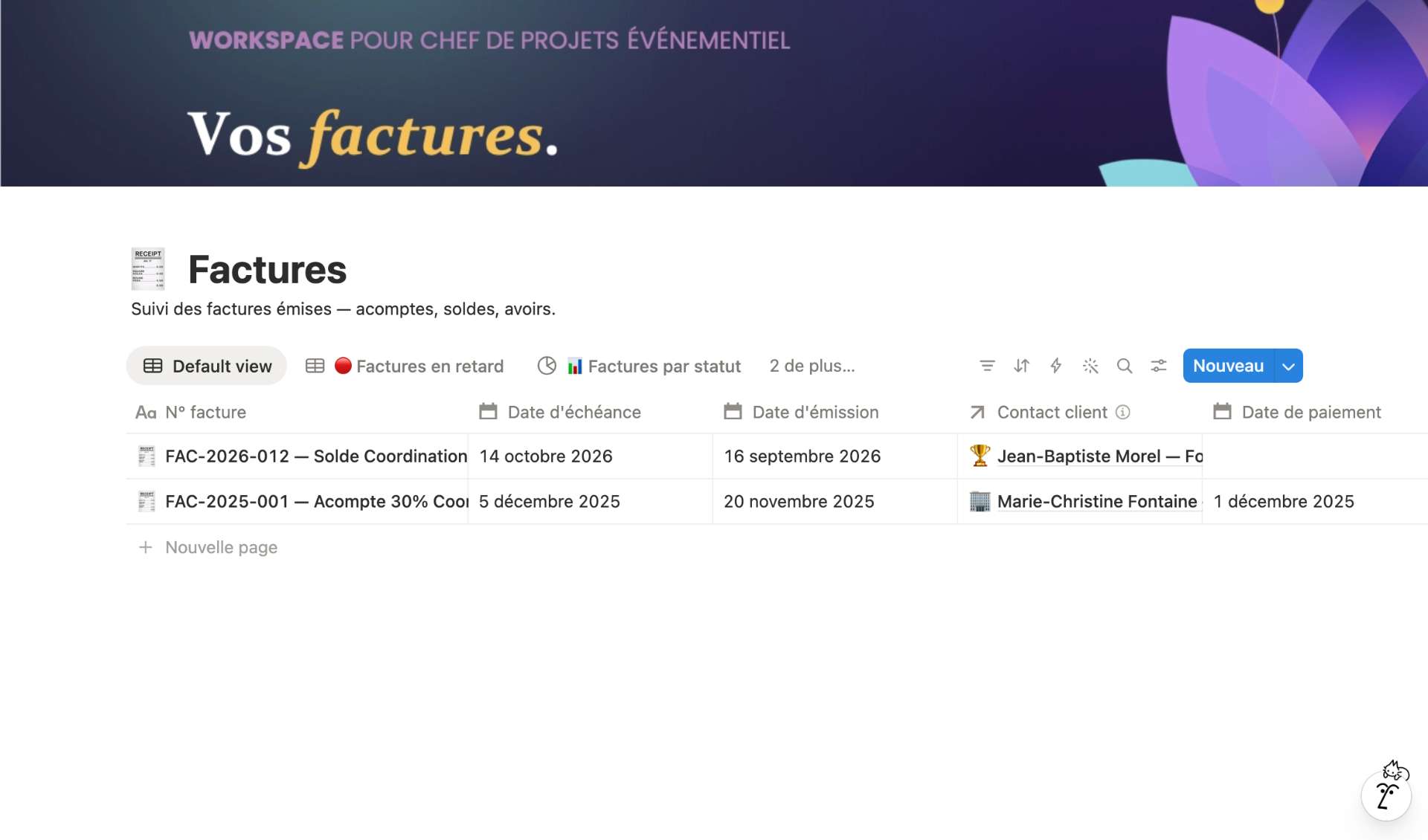 Factures, suivi acomptes et soldes